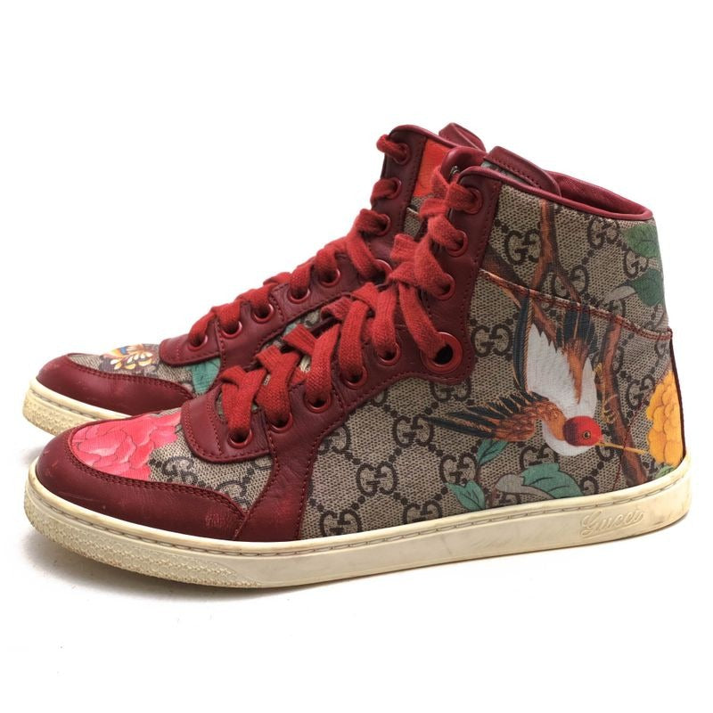 Gucci Shoes Sneakers High Cut Women Leather Beige GG Tian