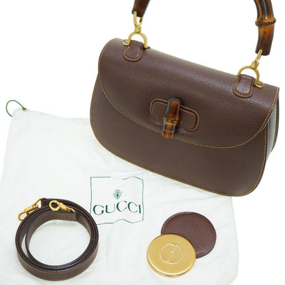 Gucci Bamboo Shoulder Handbag Leather Brown 0041 With Strap