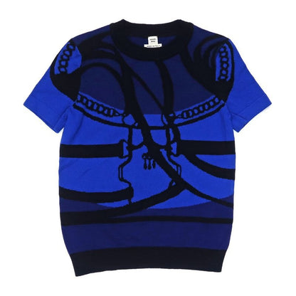 Hermes Short Sleeve Knit Morning Walk 34 Size Blue 2 H2645 D2 Cashmere