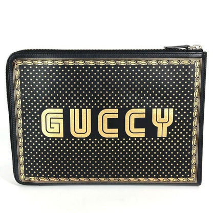 Gucci Clutch Bag Sega Collaboration Guccy Logo 523441 Leather Black