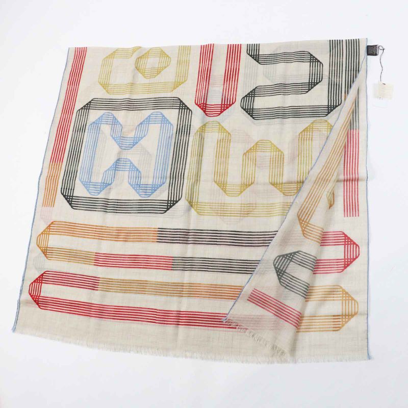 Hermes Les Rubans D'Hermes Ribbon 100% Cashmere Stole Beige Multi With Box