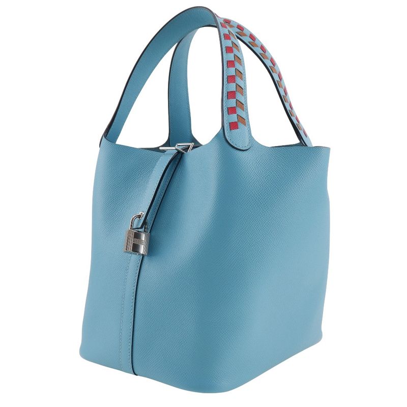 Hermes Picotin Lock MM Tresage Vaux Epson Light Blue D Women's Handbag
