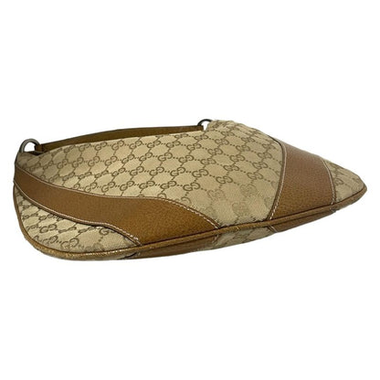 Gucci Handbag GG Pattern 124357 Beige And Light Brown Leather