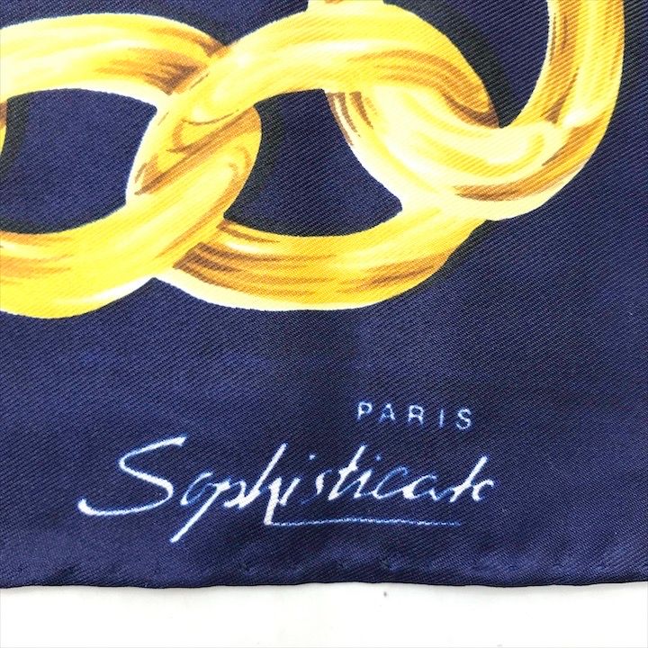 Chanel Chain Logo Scarf Large Silk 100% Navy