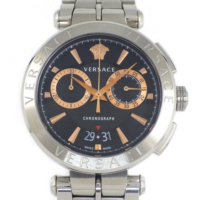 Versace Watch Aion Date Chronograph Small Seconds Black Dial SS Quartz Analog