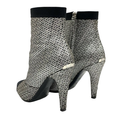 Chanel Boots Short Boots Shoes Fabric Leather Silver Black Logo