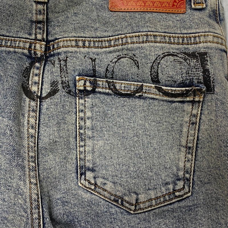 3253 Gucci Denim Jeans Eye Leather Patch 24" Gucci Logo Jeans Used Excellent