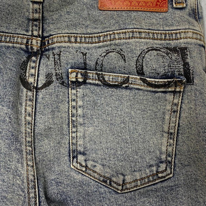 3253 Gucci Denim Jeans Eye Leather Patch 24" Gucci Logo Jeans Used Excellent