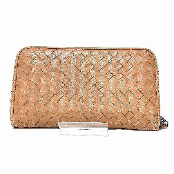 Bottega Veneta Intrecciato Beige Leather Round Zipper Wallet Long Wallet Women