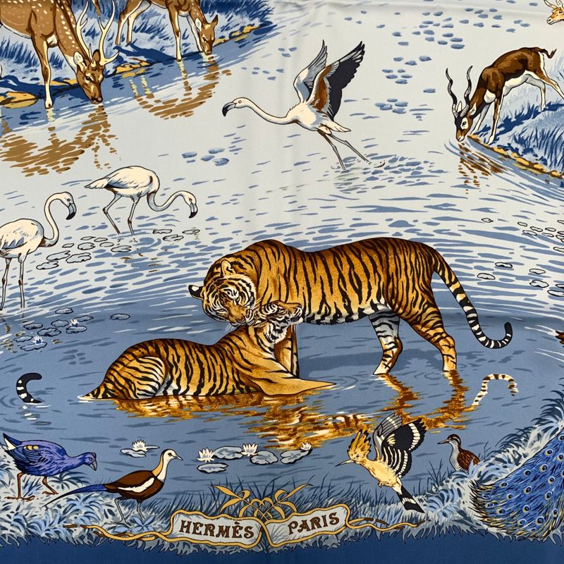 Hermes Carre 90 LA Treve DE L EAU Water Truce Scarf Silk Blue Multicolor