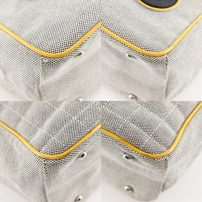 Chanel Camellia NO5 Chocolate Bar Chain Tote Canvas Gray/yellow Ladies Tote Bag