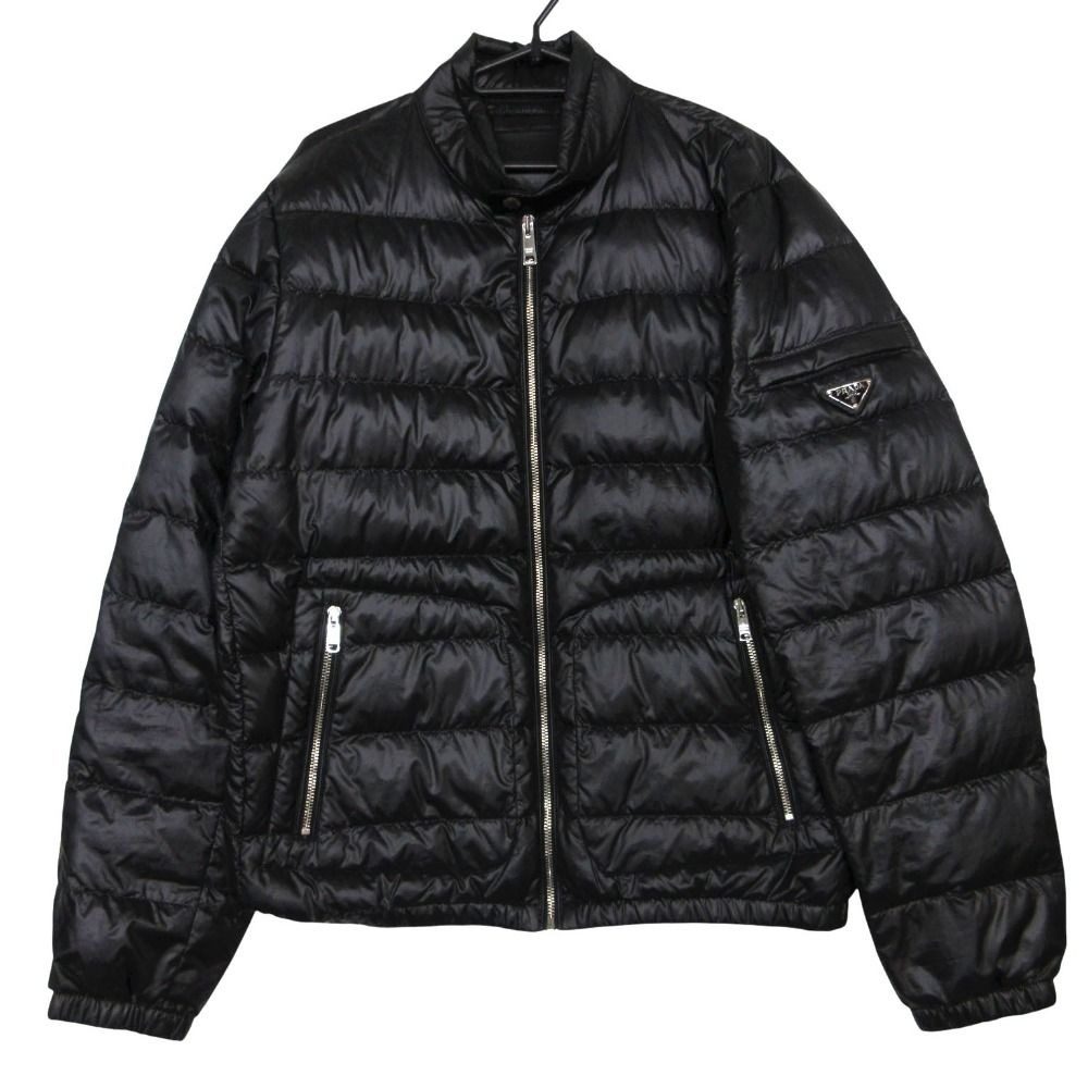Prada Down Jacket Triangle Logo Zip Up Black