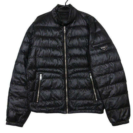 Prada Down Jacket Triangle Logo Zip Up Black