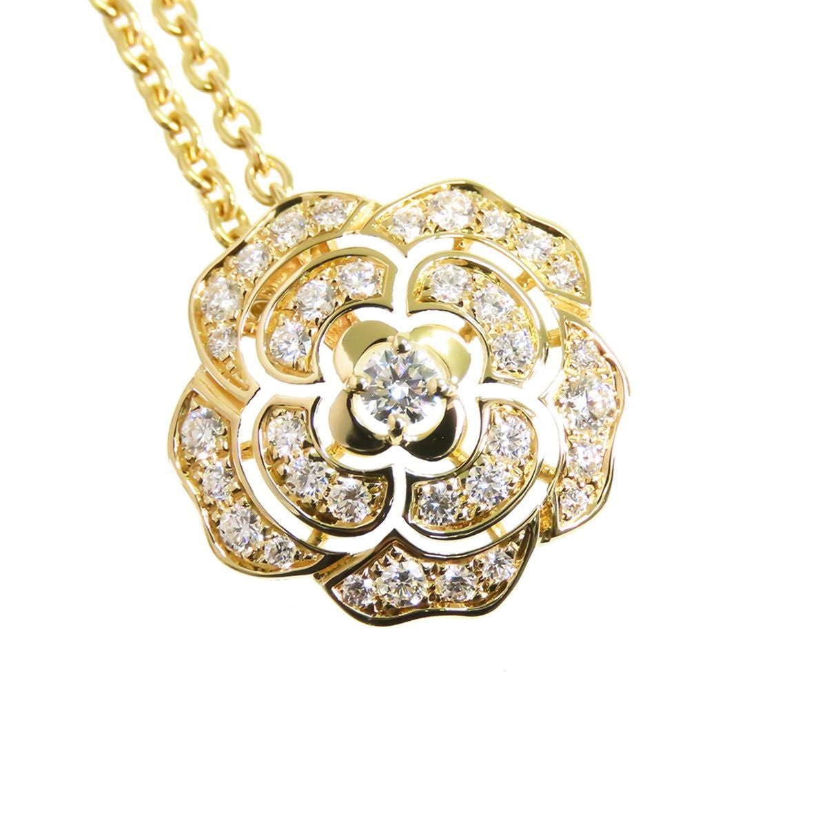 Chanel Camellia Pendant Yellow Gold 18K Diamond Necklace — view 4