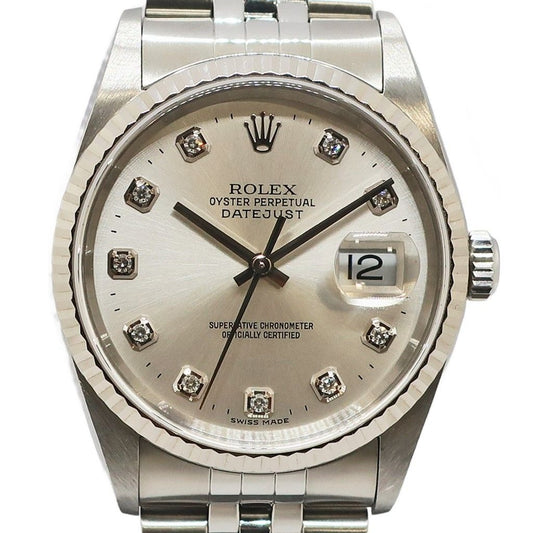Rolex Datejust 36 No Silver Diamond SS WG Watch Automatic Winding