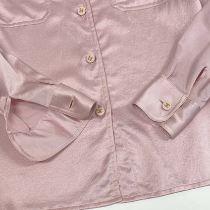 Chanel Vintage CC Logo Button Silk Shirt Blouse M L Top — view 5