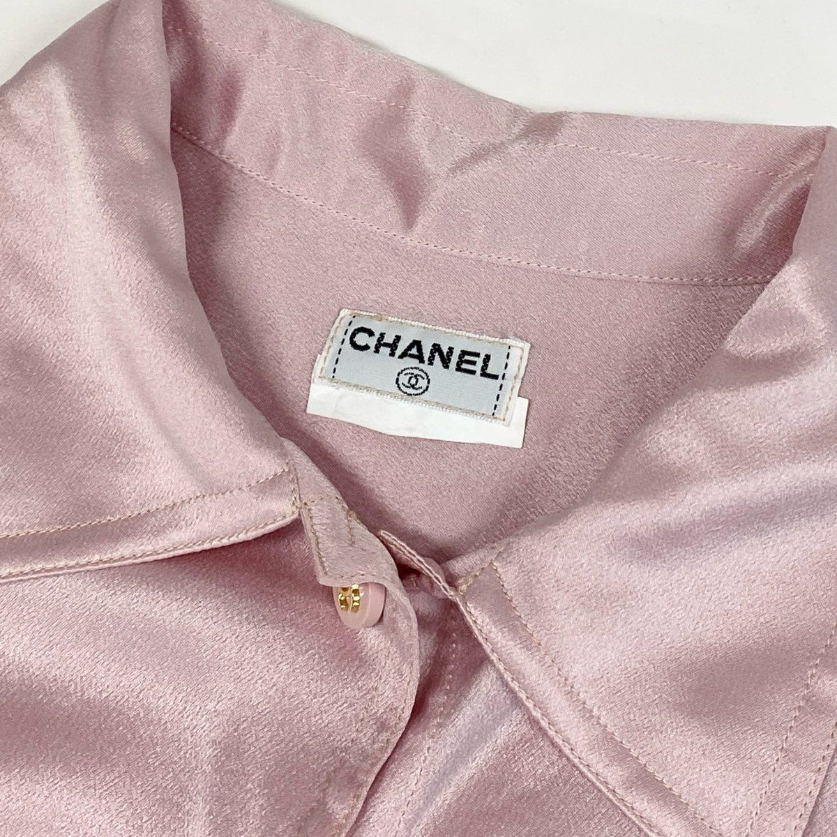 Chanel Vintage CC Logo Button Silk Shirt Blouse M L Top — view 6