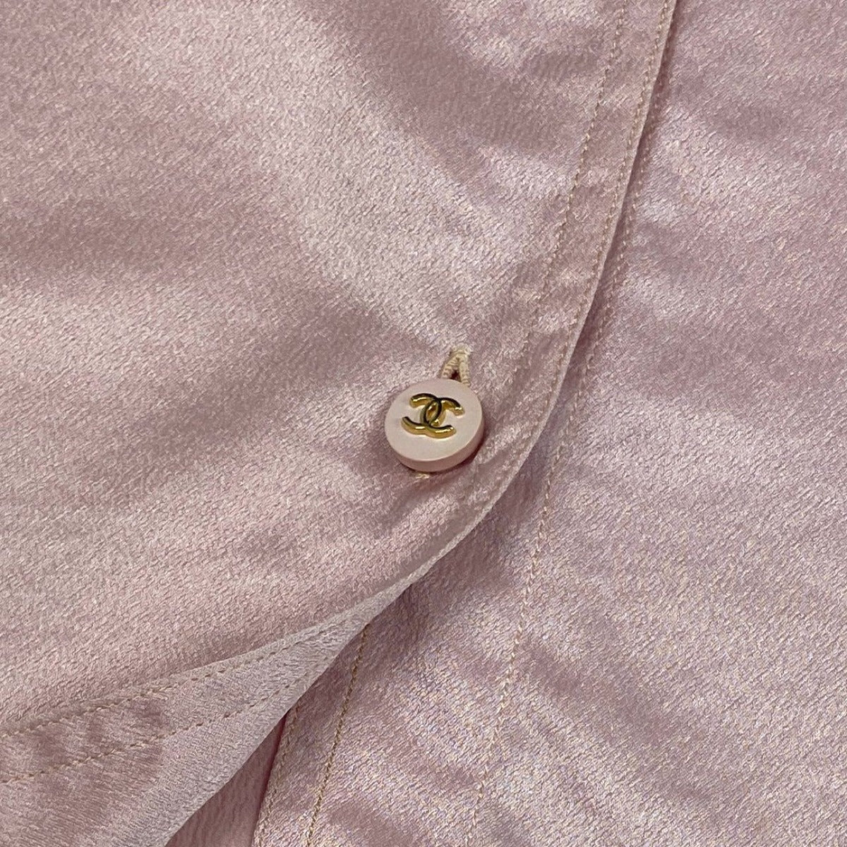 Chanel Vintage CC Logo Button Silk Shirt Blouse M L Top — view 7