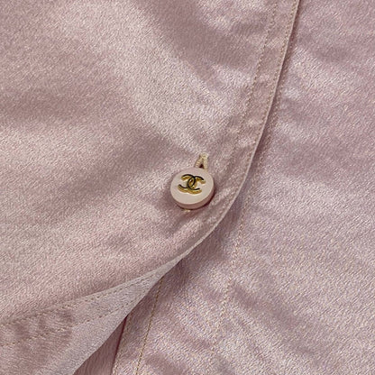 Chanel Vintage CC Logo Button Silk Shirt Blouse M L Top — view 7