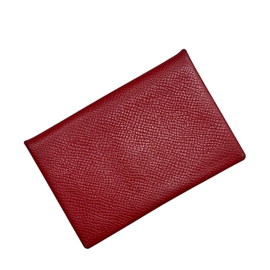 Hermes Card Case Calvi Red Business Holder Leather Togo