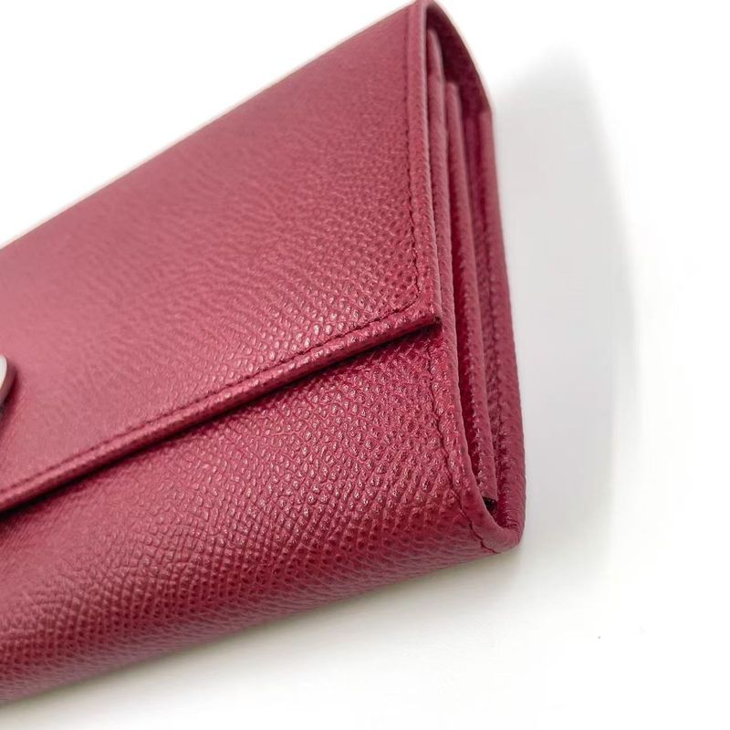Bvlgari Bifold Leather Red Wallet Silver