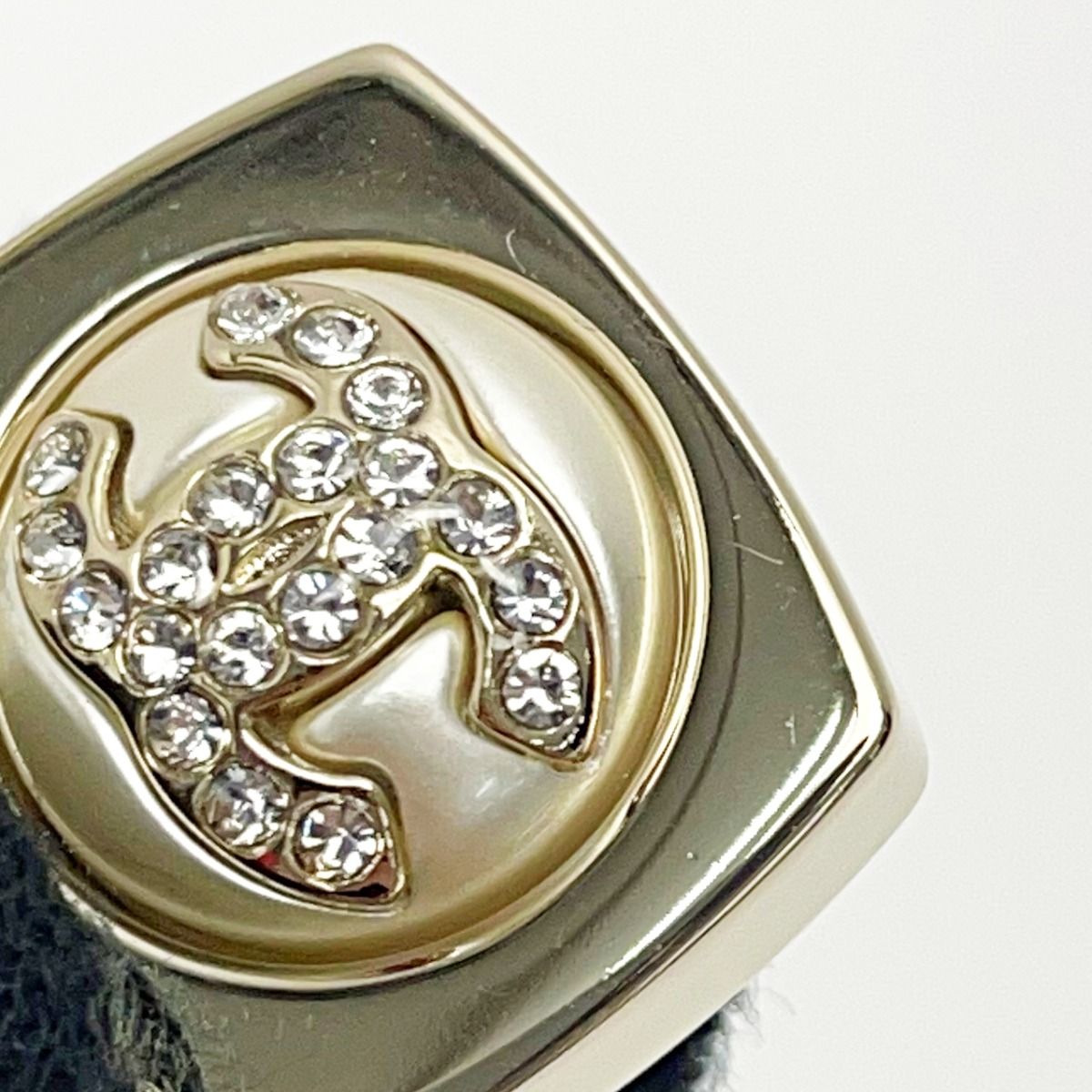 Chanel Cocomark Aba746 Champagne Gold Earrings Square Rhinestone Fake Pearl