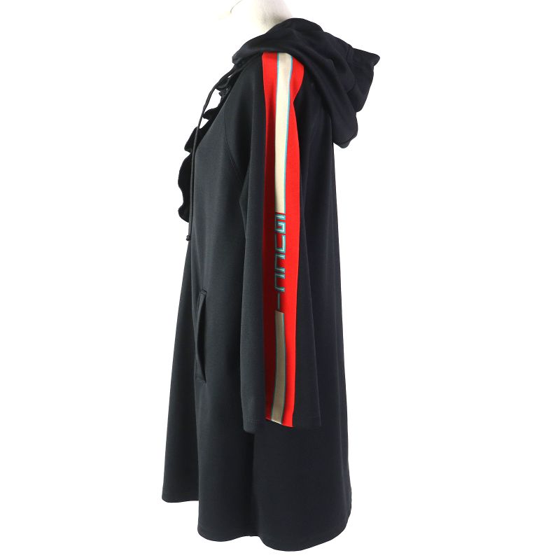 Gucci 502280 Logo Armline Half Zip Ruffled Hoodie Jacquard Dress Black S Made