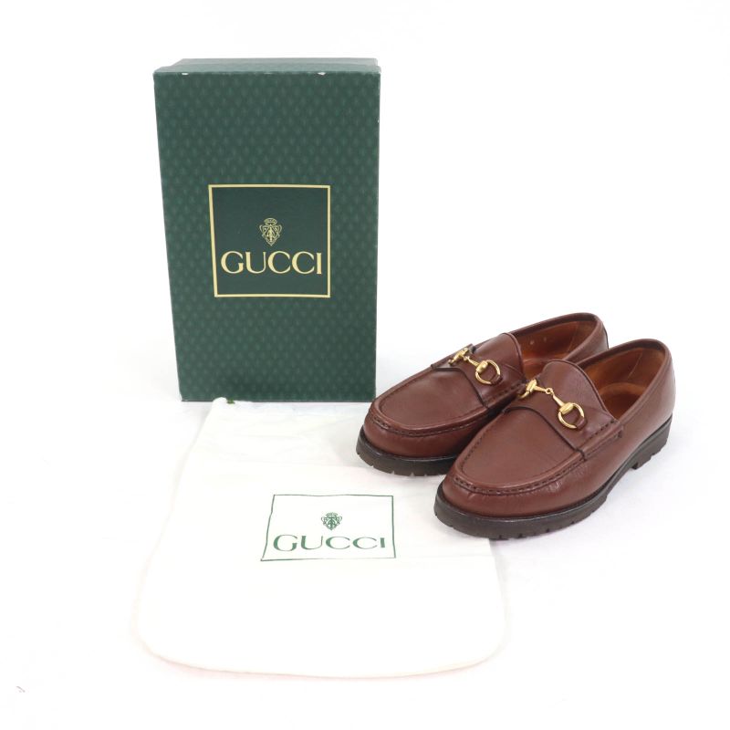 Gucci 101 6105 Horsebit Leather Loafer Shoes Brown Gold Hardware 6 With Box And