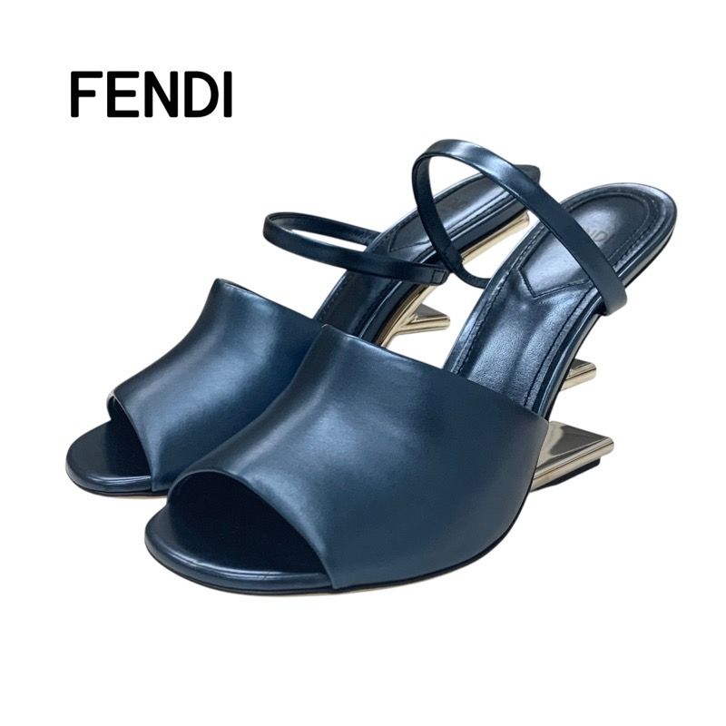 Fendi First Sandals Shoes Metallic Cles The Blue Silver Unused Metal Heel Strap