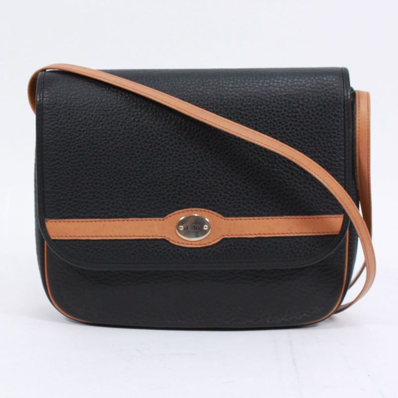 Christian Dior Leather Brown And Black Shoulder Bag Gold