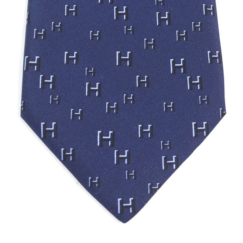 Hermes 5183 IA Cravate 100% Silk H Motif All Over Tie Navy With Box Made In