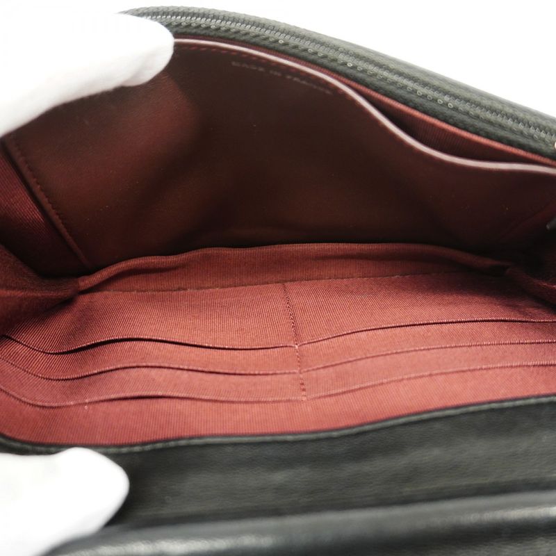 Chanel Shoulder Wallet Matelasse Lambskin Black Silver Hardware Women