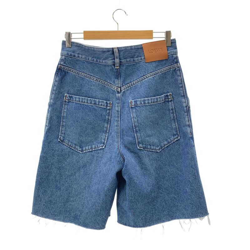 Loewe - Anagram Logo Leather Patch Cut Off Denim Wide Shorts - 38 - Indigo -
