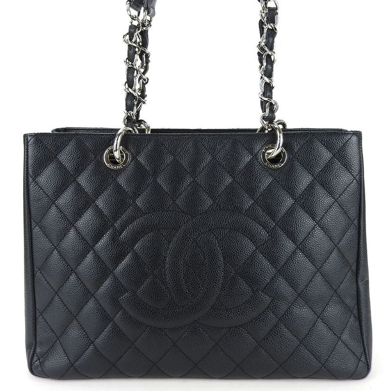 Chanel Tote Bag Grand Shopping GST Caviar Leather Black Silver Hardware Chain 16 th
