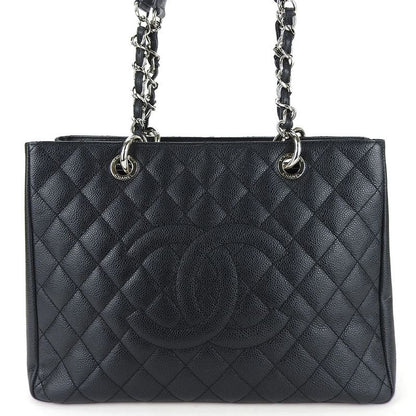 Chanel Tote Bag Grand Shopping GST Caviar Leather Black Silver Hardware Chain 16 th