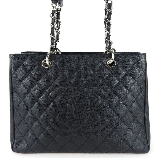 Chanel Tote Bag Grand Shopping GST Caviar Leather Black Silver Hardware Chain 16 th