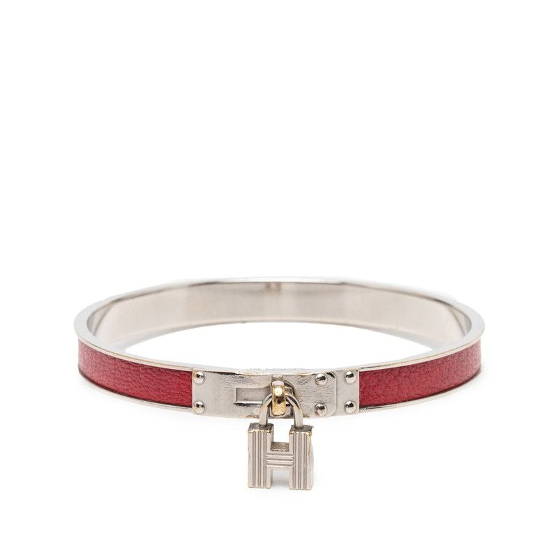 Hermes Kelly Cadena Bangle Bracelet Silver Red Metal Leather