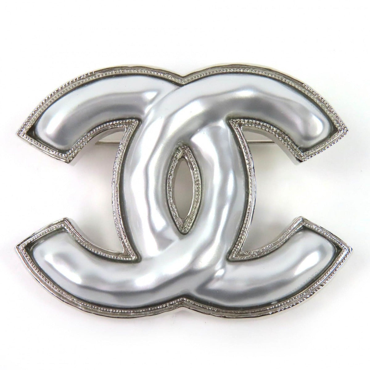 Chanel CC Logo Brooch Silver