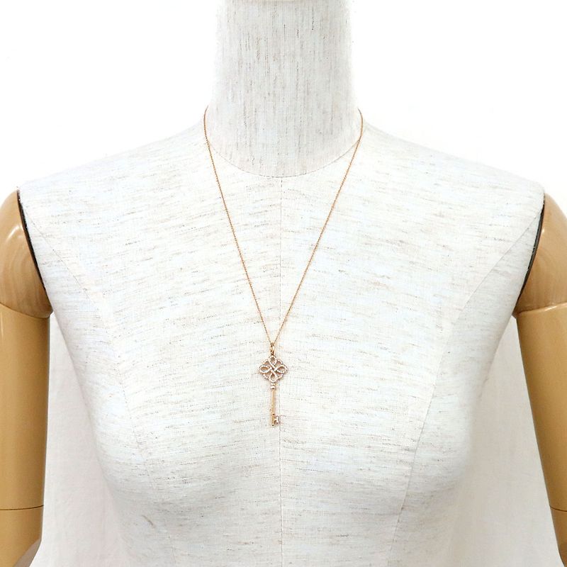 Tiffany & Co Necklace Knot Key Pendant Diamond Au75pg 18K Pink Gold