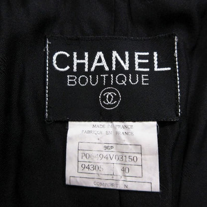 Chanel Coco Button 96p Linen Tailored Jacket Peaked Lapel Size M Ladies Black
