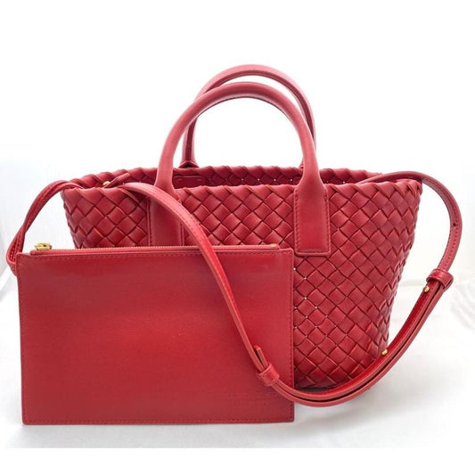 Bottega Veneta Shoulder Bag Cabas Small Size Red Leather with Pouch Never Used