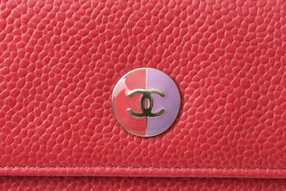 Chanel Wallet Chanel Foldable Wallet Bicolor Button Caviar Skin Rose Purple