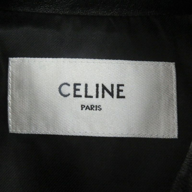 Celine 2ef32280d Cut-out Soft Lambskin Leather Jacket Blouson Black 48 Made In