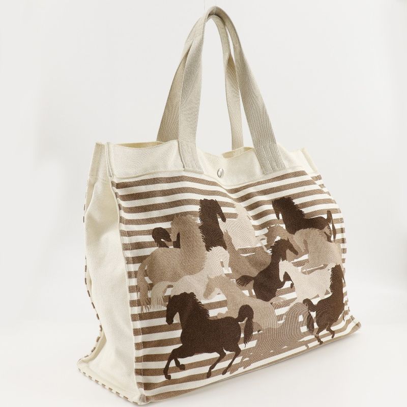Hermes Cheveaune Canvas Brown/off White Unisex Tote Bag