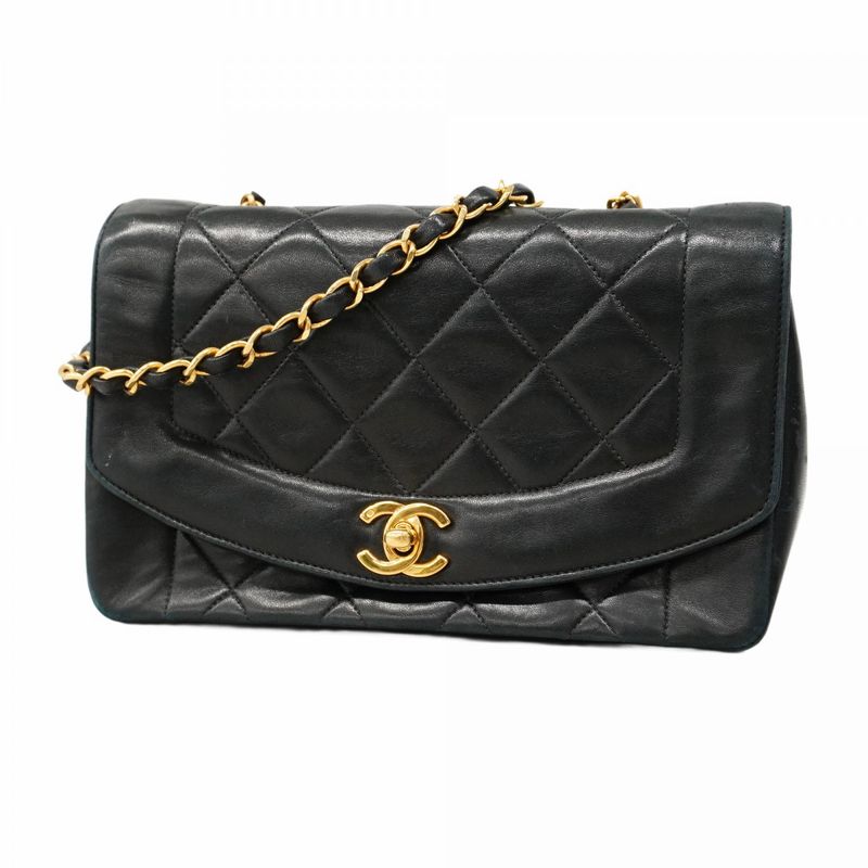 Chanel Shoulder Bag Matelasse Lambskin Black Gold Hardware Women