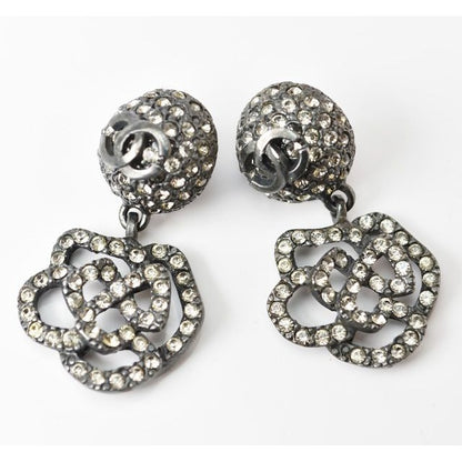 Chanel Camellia Motif With Coco Mark Rhinestones In Chrome Silver