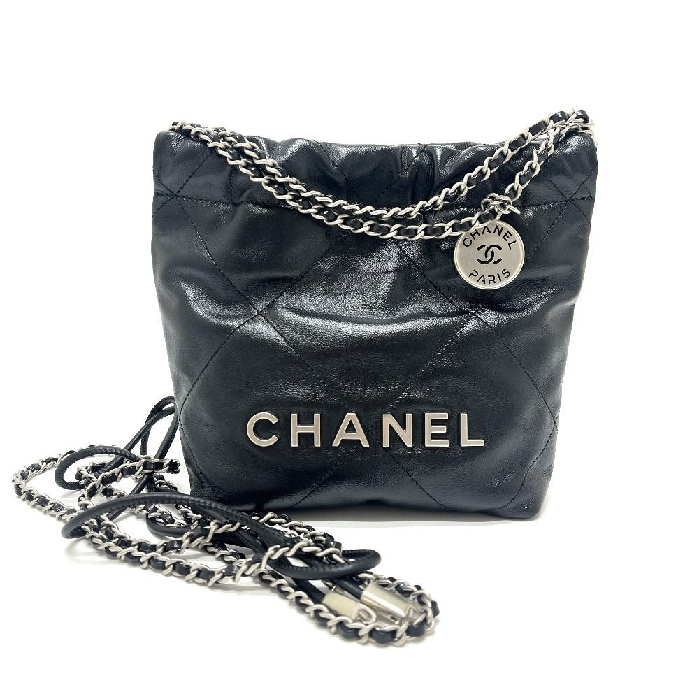 Chanel Shoulder Bag 22 Mini Leather Black Svhardware