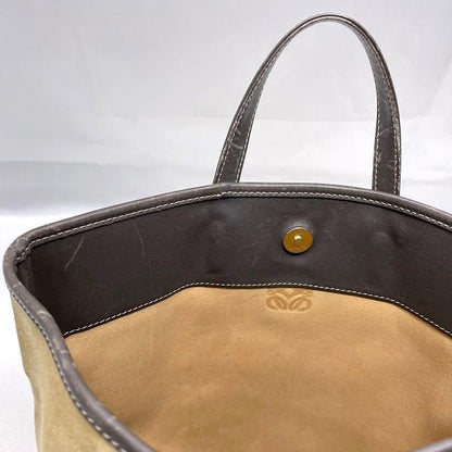 Loewe Tote Bag Beige Brown Anagram Excellent Condition Suede Leather