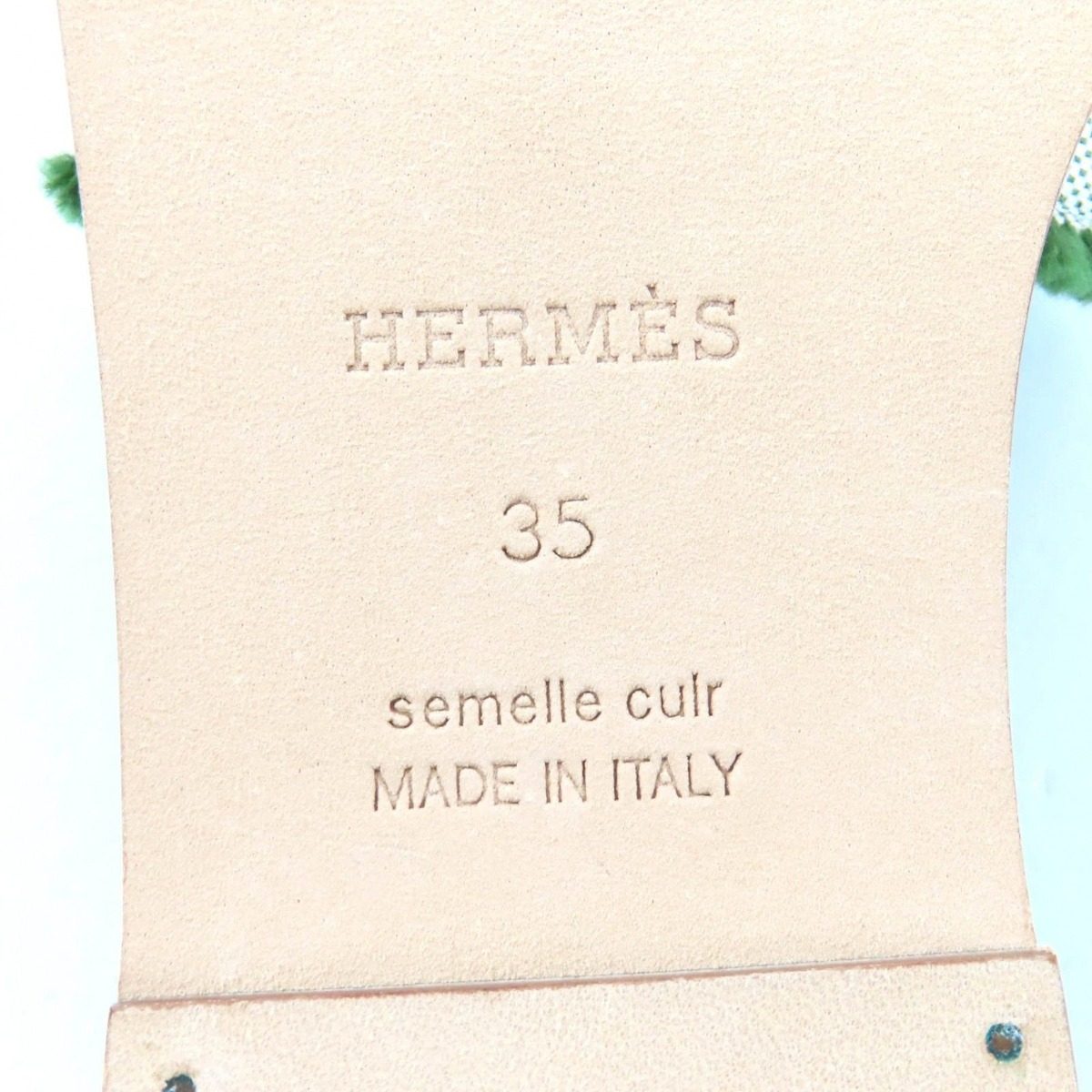 Hermes Oran Fringe Canvas Leather Sandals Green 35 — view 12