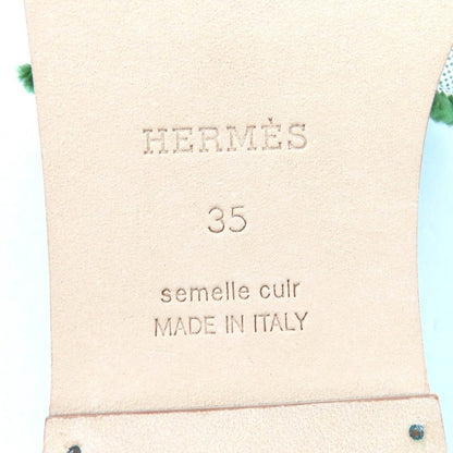 Hermes Oran Fringe Canvas Leather Sandals Green 35 — view 12